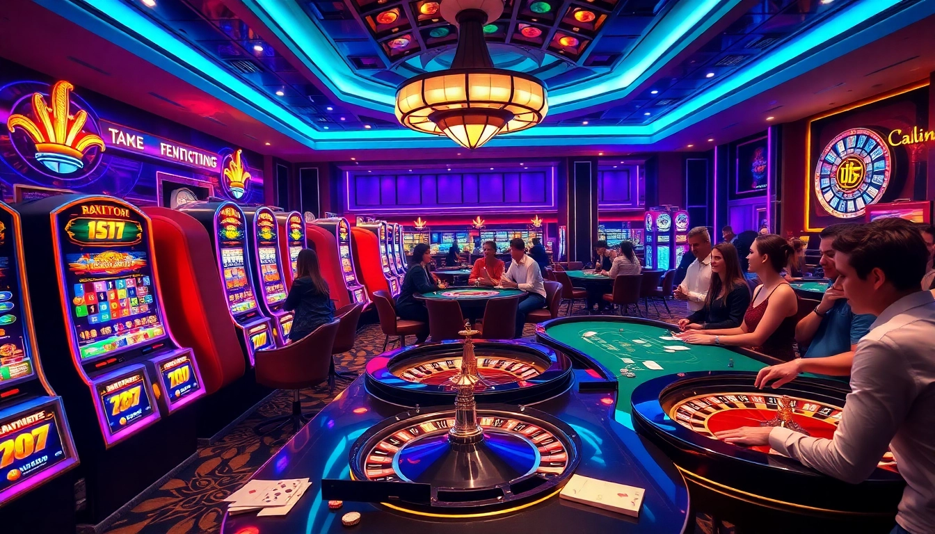 Experience the excitement of meilleurs nouveaux casinos en ligne with vibrant gaming visuals featuring roulette and slot machines.