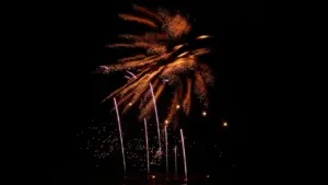 Feux d'artifice éclatants illuminant le ciel nocturne pour la fête nationale à Toulouse.