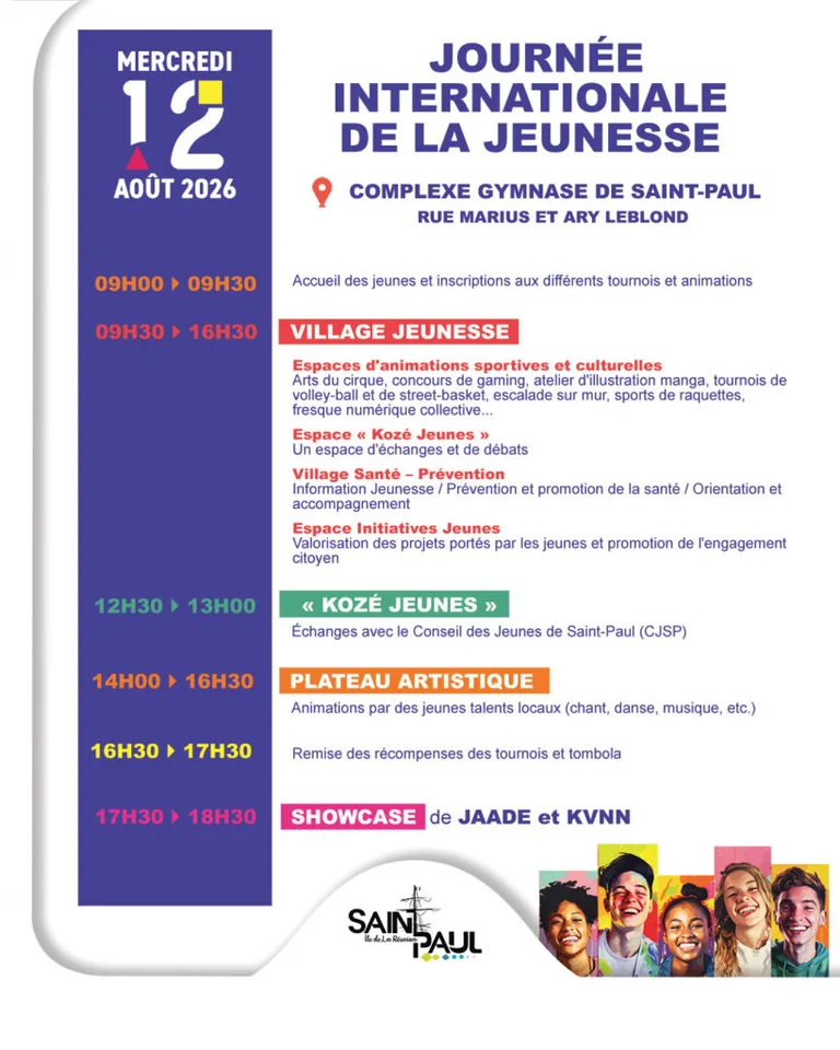 Journée internationale de la jeunesse à Saint-Paul : accès gratuit: ce qu'il faut retenir