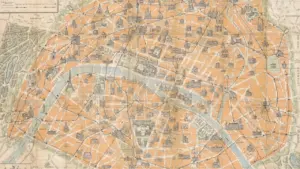 Carte ancienne détaillée des rues et monuments emblématiques de Paris