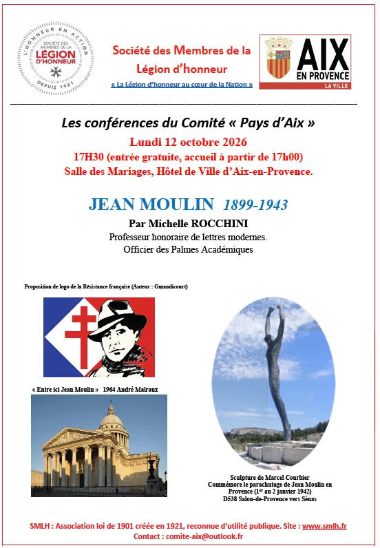 Jean Moulin raconté à Aix-en-Provence : conférence gratuite le 12 octobre 2026